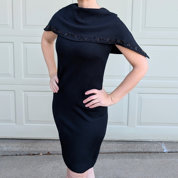 vintage 1960's BLACK KNIT wiggle DRESS 60's S - Picture 3 of 9